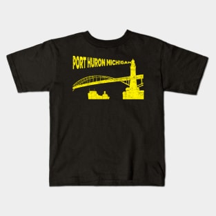 Yellow Port Huron Michigan Lighthouse Bridge Scene Kids T-Shirt